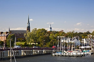 USA, Maryland, Annapolis. Yacht marina St. Marys Church from Eastport USA, Maryland, Annapolis. Yacht marina St. Marys Church from Eastport