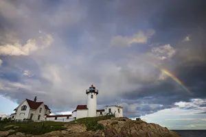 USA, Massachusetts, Cape Ann, Gloucester, Eastern Point Lighthouse with rainbow USA, Massachusetts, Cape Ann, Gloucester, Eastern Point Lighthouse with rainbow