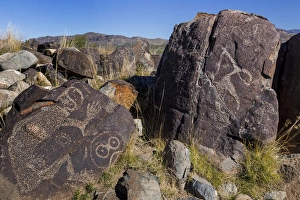 USA, New Mexico, Three Rivers Petroglyph Site. Petroglyph etchings on rocks. Credit as USA, New Mexico, Three Rivers Petroglyph Site. Petroglyph etchings on rocks. Credit as