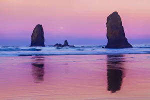 USA, Oregon, Bandon. Sunrise on beach sea stacks USA, Oregon, Bandon. Sunrise on beach sea stacks