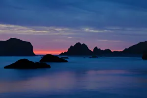 USA, Oregon, Bandon. Sunset on beach sea stacks USA, Oregon, Bandon. Sunset on beach sea stacks