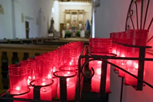 USA, Texas, Votive candles in the chapel of the mission San Juan Capistrano founded USA, Texas, Votive candles in the chapel of the mission San Juan Capistrano founded