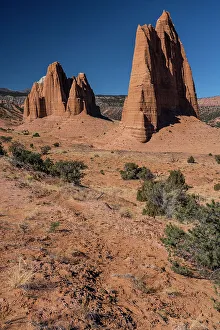 Desert Rock Formations USA Prints: USA, Utah. Eroding sedimentary layers, sandstone formation, Capitol Reef National Park