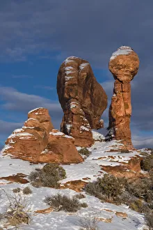 USA, Utah. Spires in the snow, Garden of Eden, Arches National Park USA, Utah. Spires in the snow, Garden of Eden, Arches National Park