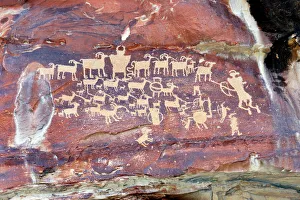USA, Utah. Wellington, Nine-mile Canyon, Great Hunt Petroglyphs at Cottonwood Canyon USA, Utah. Wellington, Nine-mile Canyon, Great Hunt Petroglyphs at Cottonwood Canyon
