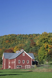 USA, Vermont, Pomfret. Red Barn and fall foliage USA, Vermont, Pomfret. Red Barn and fall foliage