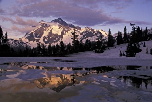 USA, WA, Mt Baker Recreation Area. Mount Shuksan and partially melted out Picture Lake USA, WA, Mt Baker Recreation Area. Mount Shuksan and partially melted out Picture Lake