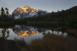 USA, Washington State. Glaciated Mt. Shuksan reflected in Picture Lake, Mt USA, Washington State. Glaciated Mt. Shuksan reflected in Picture Lake, Mt