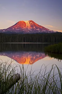 USA, Washington State, Sunset on Mt. Adams reflecting in Lake Takhlakh USA, Washington State, Sunset on Mt. Adams reflecting in Lake Takhlakh