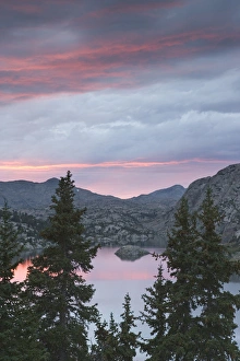 USA, Wyoming, Bridger National Forest, Bridger Wilderness. Sunset over Island Lake USA, Wyoming, Bridger National Forest, Bridger Wilderness. Sunset over Island Lake