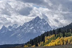 USA, Wyoming. Grand Teton with colorful autumn foliage, Grand Teton National Park USA, Wyoming. Grand Teton with colorful autumn foliage, Grand Teton National Park