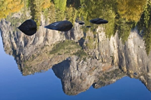 USA, Yosemite National Park, California. Cathedral Rocks reflect in the calm waters USA, Yosemite National Park, California. Cathedral Rocks reflect in the calm waters