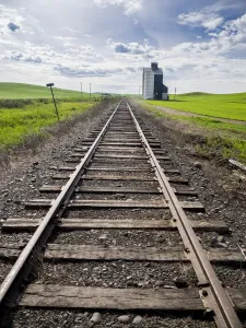 Images Dated 16th March 2021: Train Tracks and Grain Elevator Print