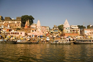 Varanasi, India. Daily life along the streets of Varanasi as viewed from a boat Varanasi, India. Daily life along the streets of Varanasi as viewed from a boat