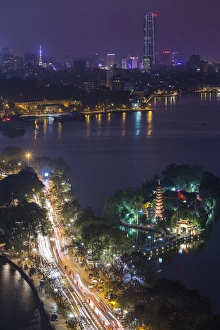 Vietnam, Hanoi, elevated city view by Tay Ho, West Lake, dusk Vietnam, Hanoi, elevated city view by Tay Ho, West Lake, dusk