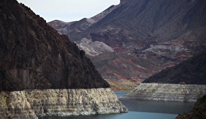 The view of both Arizoniz and Nevada and the Colorado River from the Hoover Dam Bridge The view of both Arizoniz and Nevada and the Colorado River from the Hoover Dam Bridge
