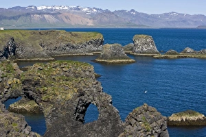 View of basaltic rock formations on the Snaefellsness peninsula near Snaefellsjokull View of basaltic rock formations on the Snaefellsness peninsula near Snaefellsjokull