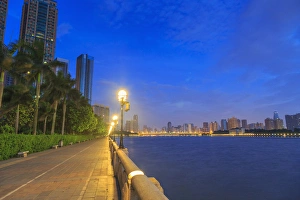view along Pearl River of city skyline from Yacht Club, Guangzhou, China view along Pearl River of city skyline from Yacht Club, Guangzhou, China