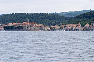 View across the sea on the town of Korcula on the island of the same name where Marco View across the sea on the town of Korcula on the island of the same name where Marco