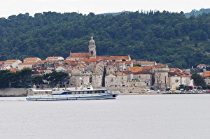 View across the sea on the town of Korcula on the island of the same name where Marco View across the sea on the town of Korcula on the island of the same name where Marco