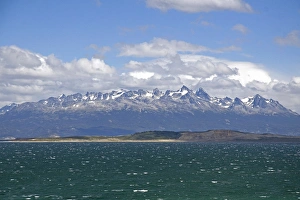 View of snowy peaks of the Dientes de Navarino in Chile from Ushuaia, Argentina View of snowy peaks of the Dientes de Navarino in Chile from Ushuaia, Argentina