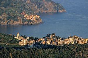 Villages of Corniglia and Manarola, Cinque Terre Liguria, Italy. Mediterranean Sea Villages of Corniglia and Manarola, Cinque Terre Liguria, Italy. Mediterranean Sea