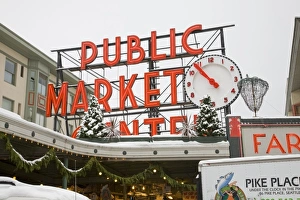 WA, Seattle, Pike Place Market, a snowy day at the market WA, Seattle, Pike Place Market, a snowy day at the market