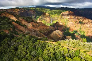 Waipoo Falls and the Waimea Canyon highway, Waimea Canyon State Park, Kauai, Hawaii, USA Waipoo Falls and the Waimea Canyon highway, Waimea Canyon State Park, Kauai, Hawaii, USA