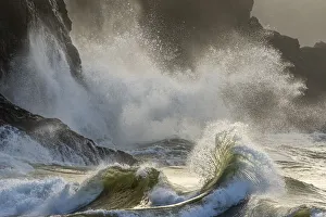Washington State, Cape Disappointment State Park, Waves and surf during a king tide Washington State, Cape Disappointment State Park, Waves and surf during a king tide
