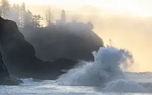 Washington State, Lighthouse and king tide surf, Cape Disappointment State Park Washington State, Lighthouse and king tide surf, Cape Disappointment State Park