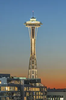 Washington State, Seattle. Space Needle at Sunset Washington State, Seattle. Space Needle at Sunset