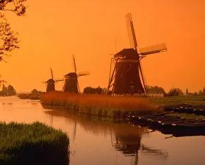 Dutch Countryside Sunset Prints: Windmills at sunset