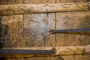 Detail of wooden church door full of nails, Mardin, Turkey Detail of wooden church door full of nails, Mardin, Turkey