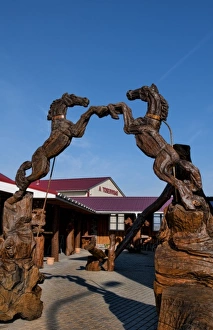 Wooden horses sculpture in Panevezys, near Latvian-Lithuanian border Wooden horses sculpture in Panevezys, near Latvian-Lithuanian border