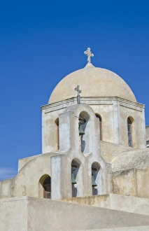 Yellow Greek Orthodox Church in Fira in Santorini Greece in Greek Islands Yellow Greek Orthodox Church in Fira in Santorini Greece in Greek Islands