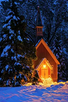 Yosemite chapel in winter, Yosemite National Park, California USA Yosemite chapel in winter, Yosemite National Park, California USA