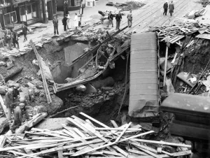 Balham High Road Print: A Bus in a Bomb Crater