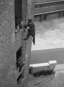 Firefighter in Hook Ladder Practice Print