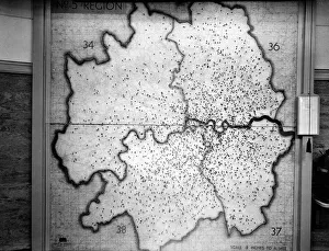 WW2 - Map showing Flying Bomb hits during Blitz on London WW2 - Map showing Flying Bomb hits during Blitz on London