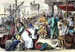 Ancient Phoenician traders in port Ancient Phoenician traders in port