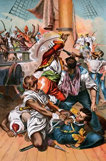 Barbary Pirates threatening US commander Stephen Decatur Barbary Pirates threatening US commander Stephen Decatur