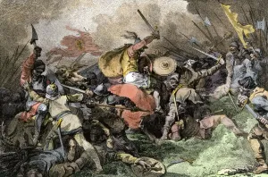 Battle Of Hastings Prints: Battle of Hastings Print: Saxons defeated by William the Conqueror
