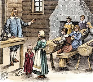 Colonial classroom in New England, 1600s Colonial classroom in New England, 1600s