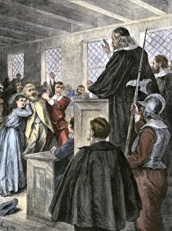 Colonial courtroom in Puritan Massachusetts, 1600s Colonial courtroom in Puritan Massachusetts, 1600s