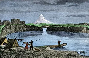 Columbia River campsite of Native American fishermen Columbia River campsite of Native American fishermen