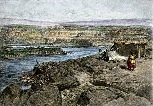 Columbia River fishing camp of Native Americans Columbia River fishing camp of Native Americans