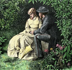 Confederate soldier romancing a young woman, 1800s Confederate soldier romancing a young woman, 1800s