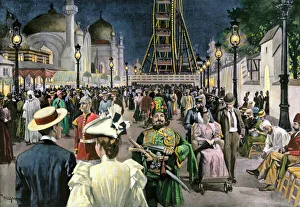 Crowds at the Chicago worlds fair at night Crowds at the Chicago worlds fair at night