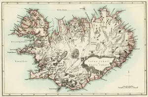 Maps And Chart Prints: Iceland Map Print, 1870s Color Lithograph