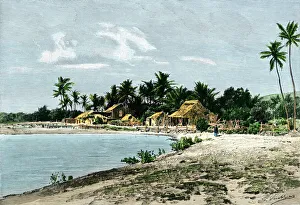 Native Hawaiian village on Kauai, 1800s Native Hawaiian village on Kauai, 1800s